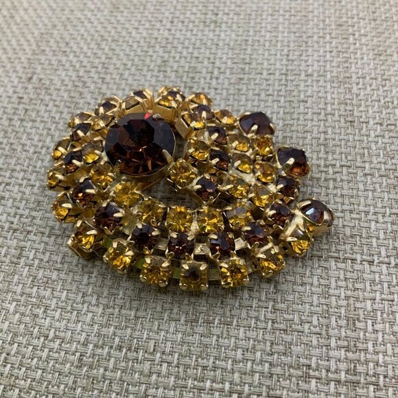 Julianna Style Vintage Autumn Faux Amber Rhinestone Brooch Pin - Picture 4 of 6